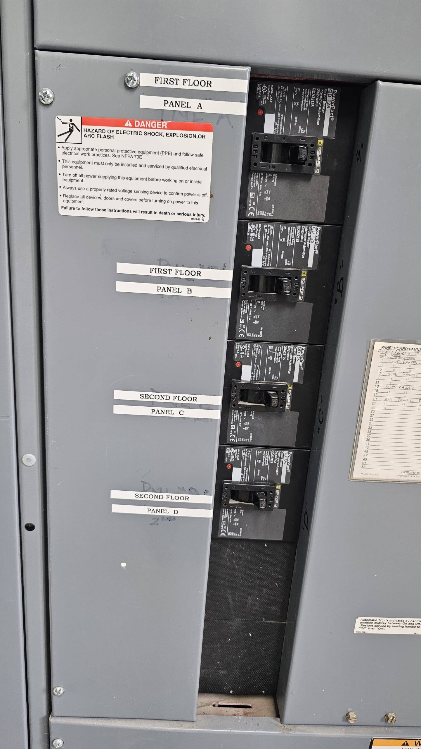 Panel labeling close-up — legible, weatherproof directory after inspection (Encino)