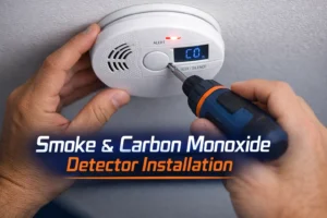 Smoke and carbon monoxide detector installation on ceiling (hardwired unit)